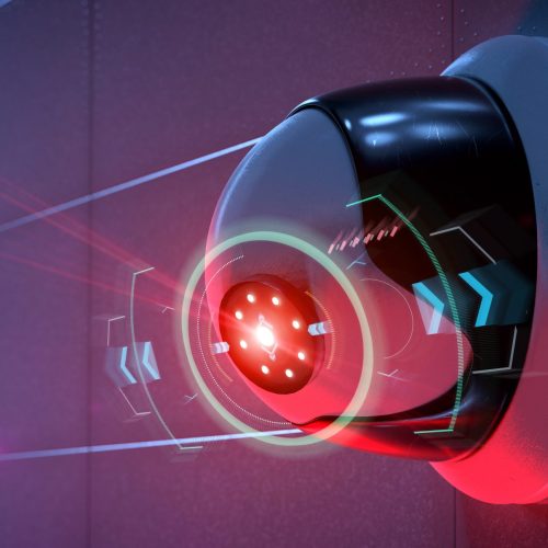 View of a Security camera targeting a detected intrusion - 3d rendering